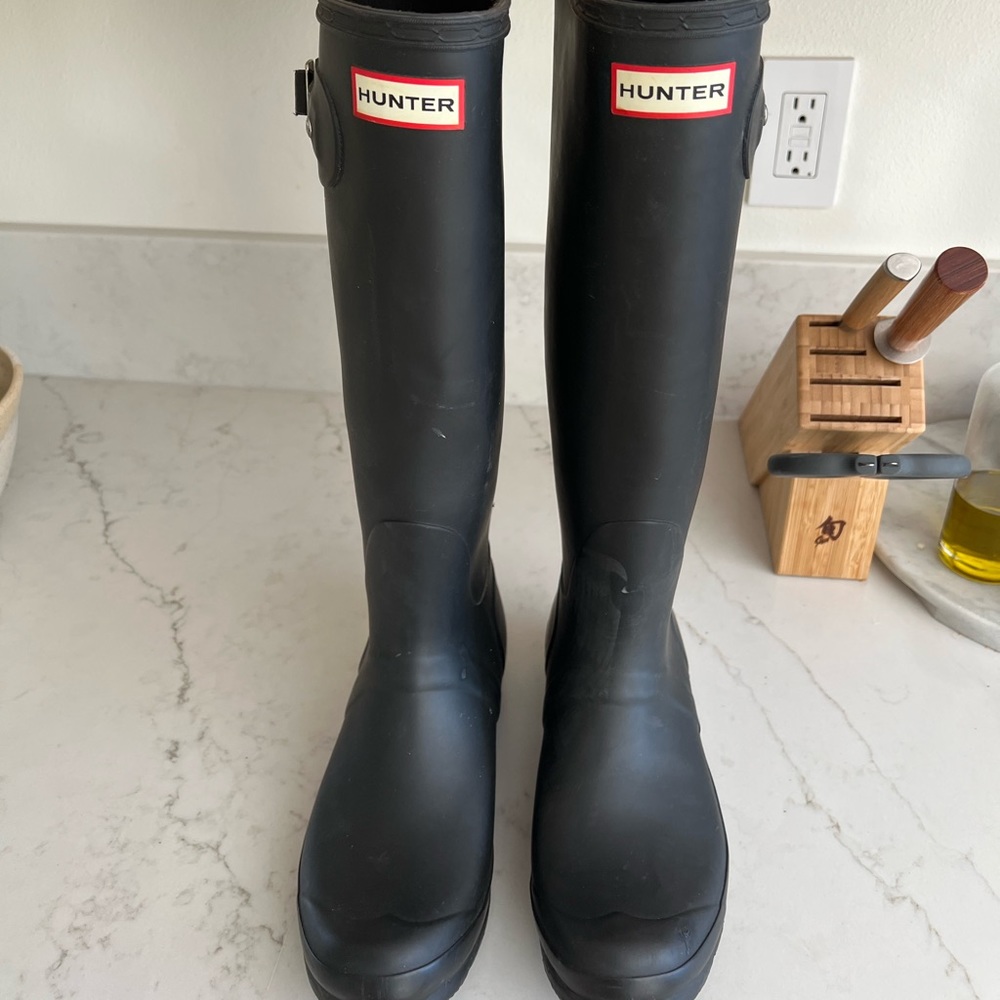 Tall black Hunter rain boots